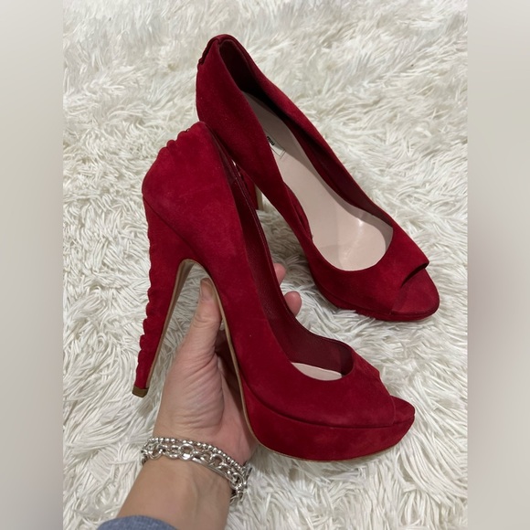 Miu Miu Peep Toe Suede Hells - size 39 US 8.5 - Picture 1 of 9